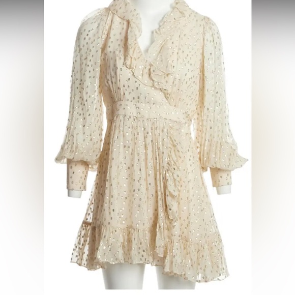 Zimmermann Cream Metallic Dot Long-Sleeve Mini Dress - Picture 16 of 16
